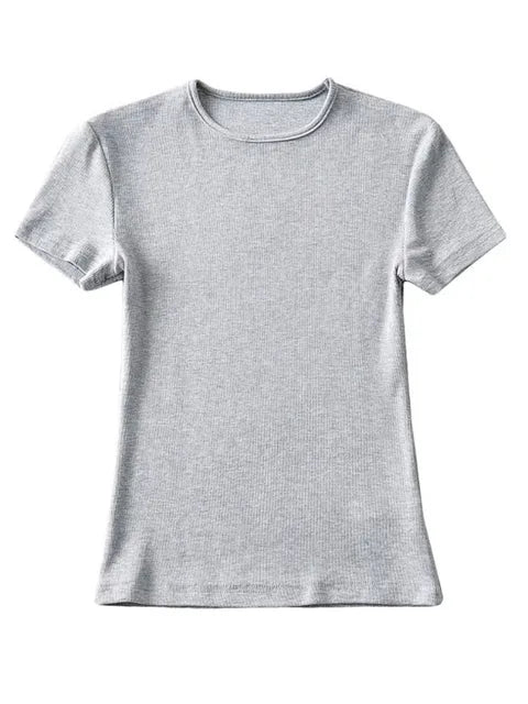 Casual Summer Woman Skinny Fit T-shirt Tight Short-Sleeve O-neck Tee Basic Solid Crop Tops T Shirt