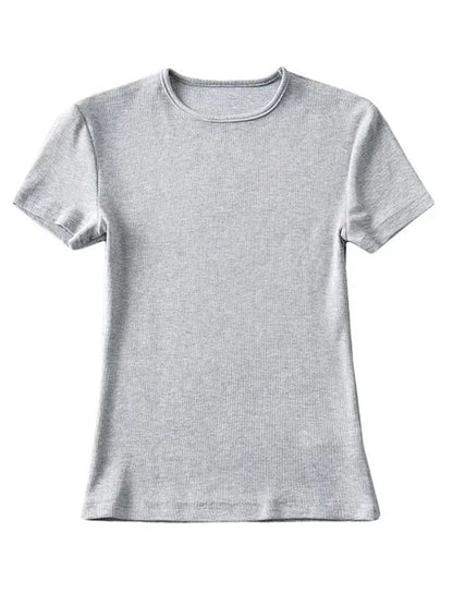 Casual Summer Woman Skinny Fit T-shirt Tight Short-Sleeve O-neck Tee Basic Solid Crop Tops T Shirt
