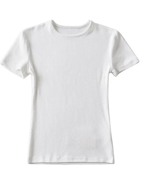 Casual Summer Woman Skinny Fit T-shirt Tight Short-Sleeve O-neck Tee Basic Solid Crop Tops T Shirt