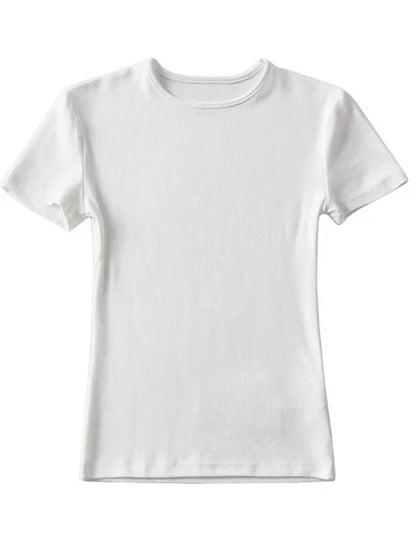 Casual Summer Woman Skinny Fit T-shirt Tight Short-Sleeve O-neck Tee Basic Solid Crop Tops T Shirt
