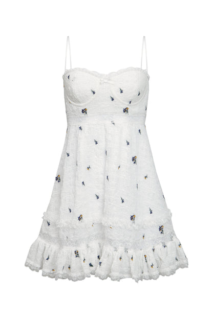 Vestido lencero corto con bordado floral de Setlla 