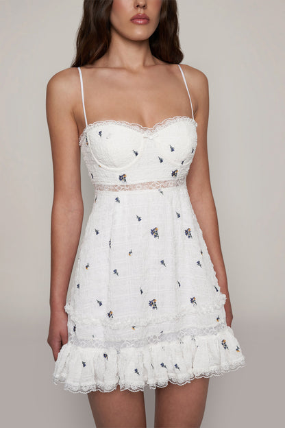 Vestido lencero corto con bordado floral de Setlla 