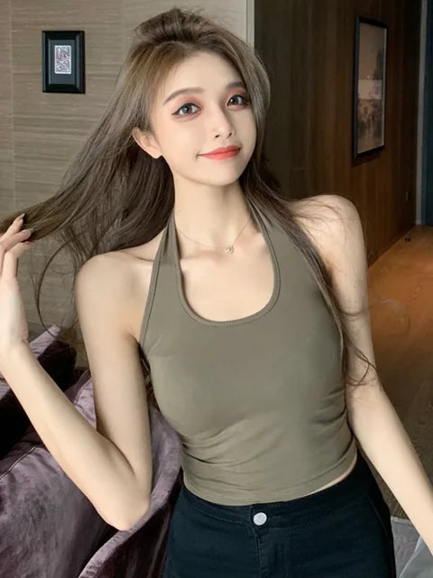 Cotton Sexy Backless Black White Tank Tops Halter Streetwear Vest Female Crop Top Summer 2025 New Fashion Ladies Tube Camis