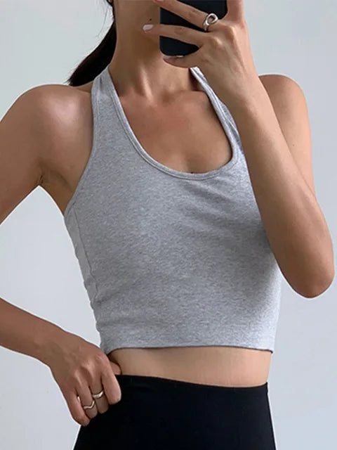 Cotton Sexy Backless Black White Tank Tops Halter Streetwear Vest Female Crop Top Summer 2025 New Fashion Ladies Tube Camis