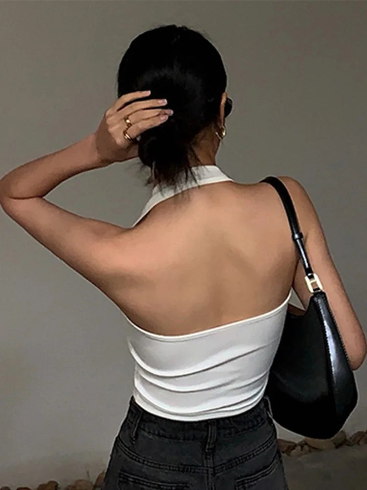 Cotton Sexy Backless Black White Tank Tops Halter Streetwear Vest Female Crop Top Summer 2025 New Fashion Ladies Tube Camis