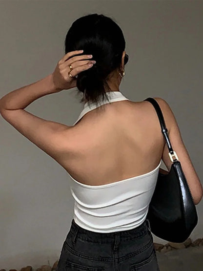 Cotton Sexy Backless Black White Tank Tops Halter Streetwear Vest Female Crop Top Summer 2025 New Fashion Ladies Tube Camis