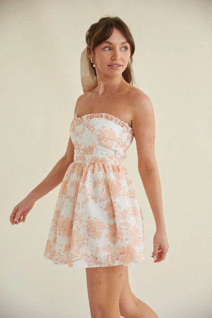Kaylie Strapless Floral Eyelet Lace Mini Dress