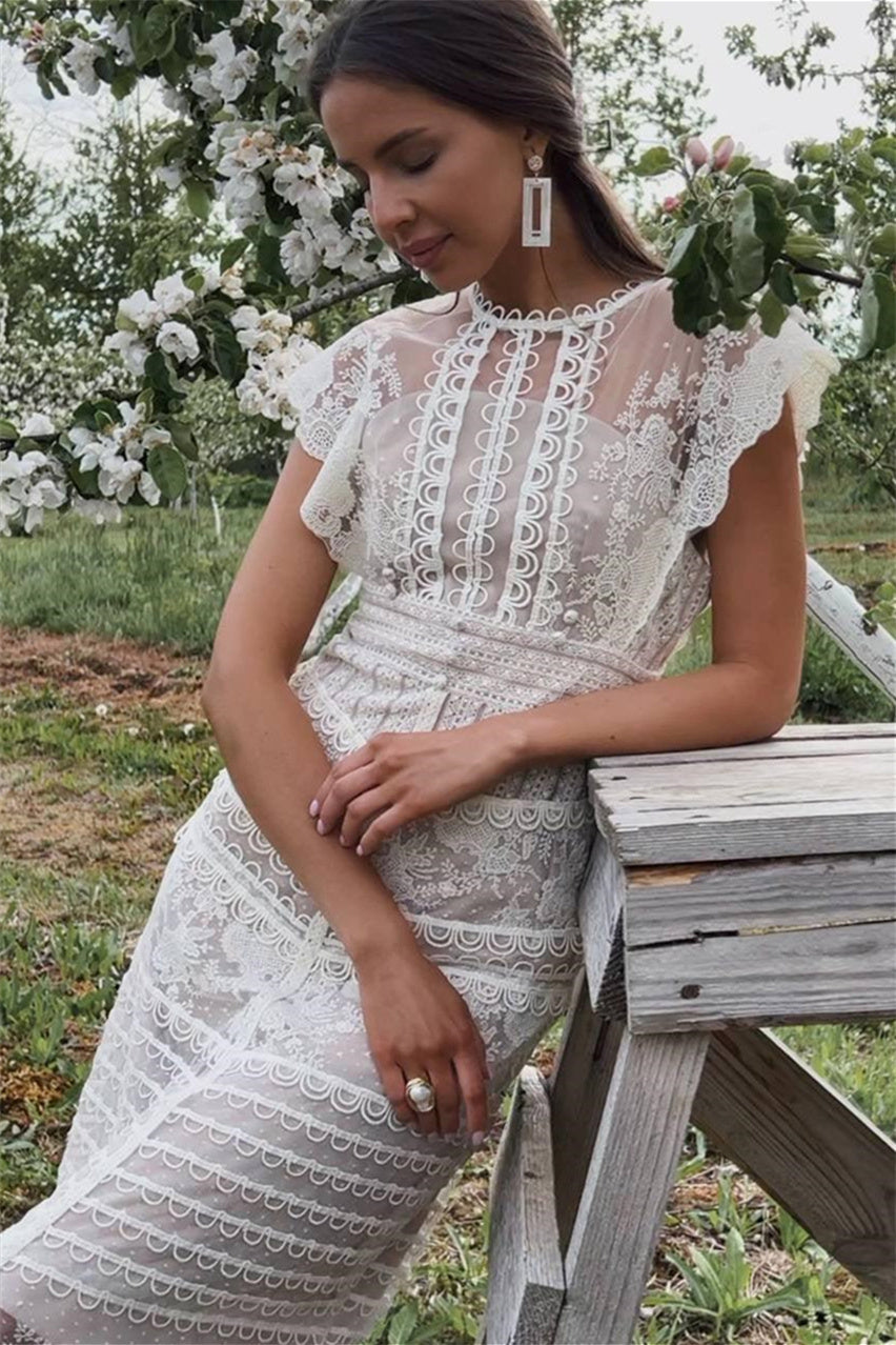 Vestido midi de malla con bordado de flores Lydia 