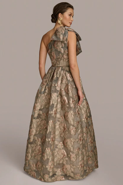 One Shoulder Bow Jacquard Ball Gown