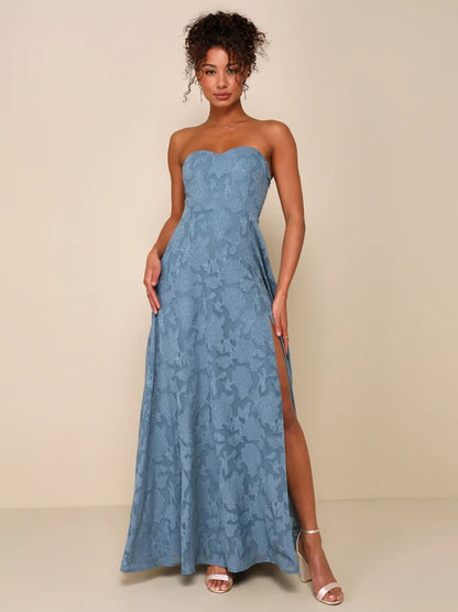 Strapless Dress Floral Off The Shoulder High Slit Sexy Party Priom Maxi Dresses