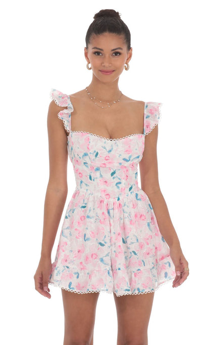 Embroidered Trim Floral A-line Dress in White