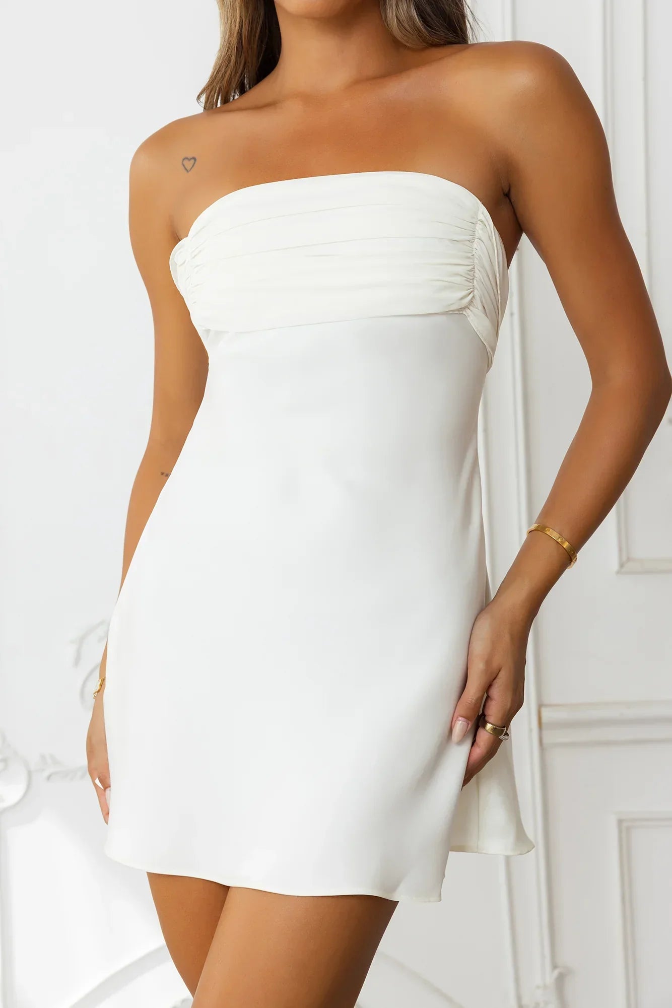 Like A Dream Off Shoulder Satin Mini Dress