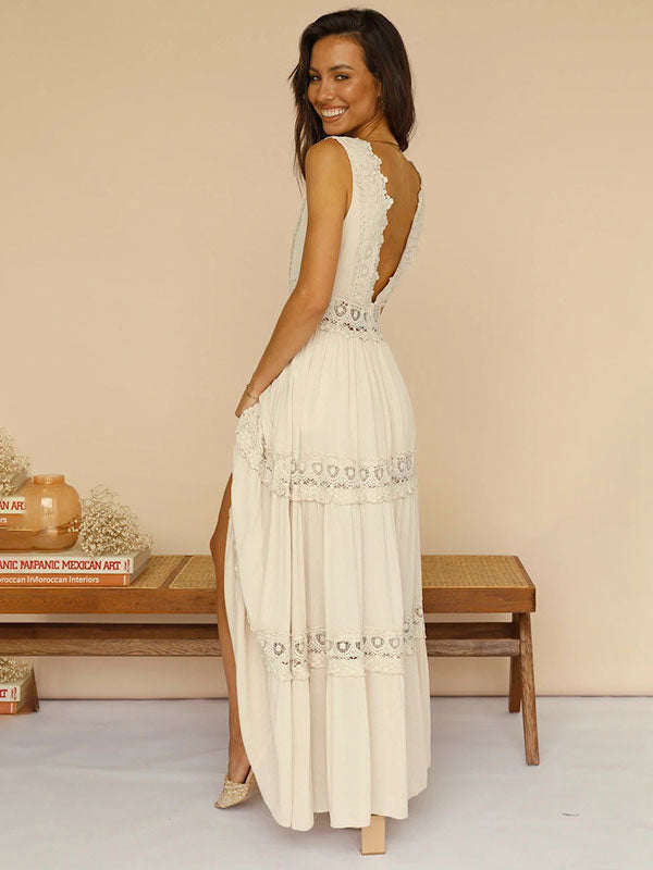 Maxi Dress V-Neck Sleeveless Casual Backless Long Dress