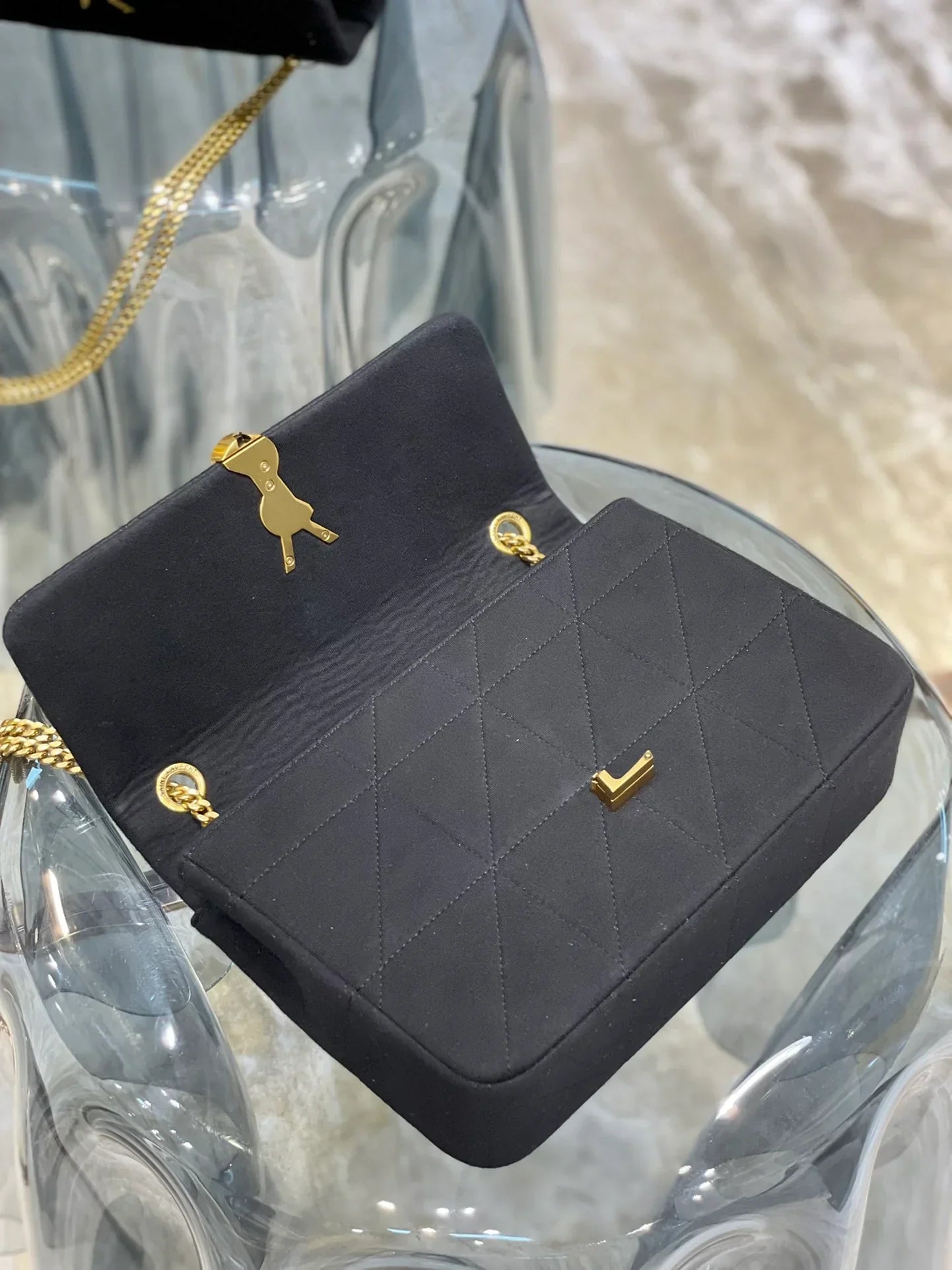 YSL Jamie Medium Chain Bag Black Carré Rive Gauche 24×15.5×6.5cm