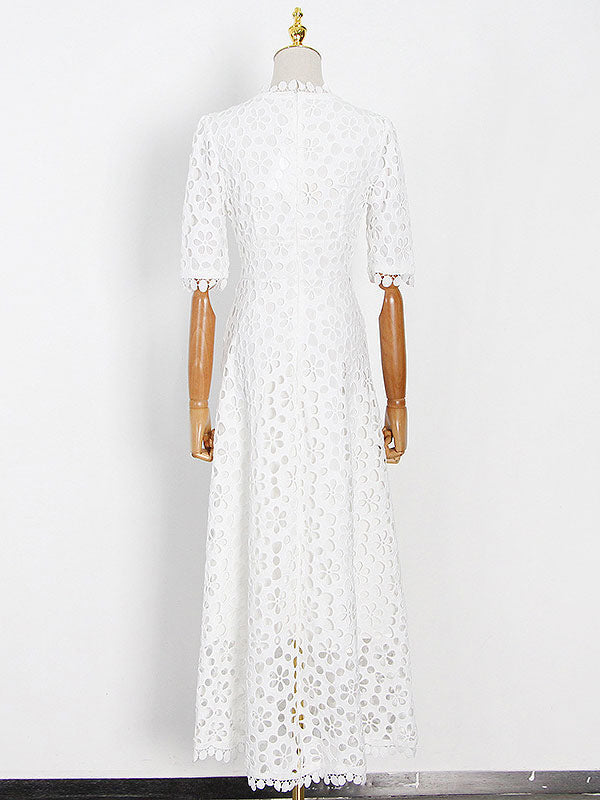 V-Neck Maxi Dress Half Sleeves Casual Floor Length Dress