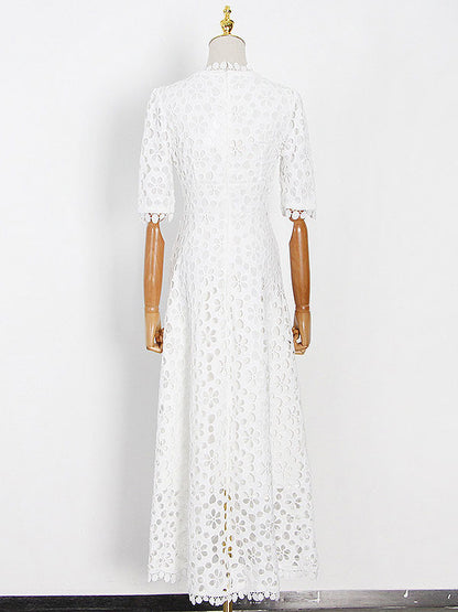 V-Neck Maxi Dress Half Sleeves Casual Floor Length Dress