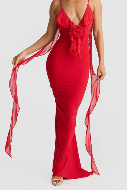 Cornelia Ruffle Floral Applique Maxi Dress