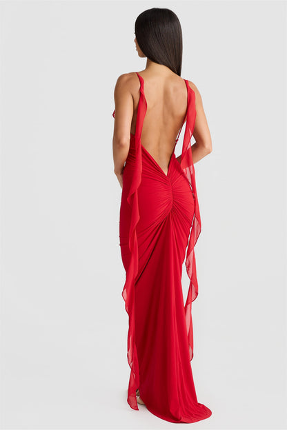 Cornelia Ruffle Floral Applique Maxi Dress