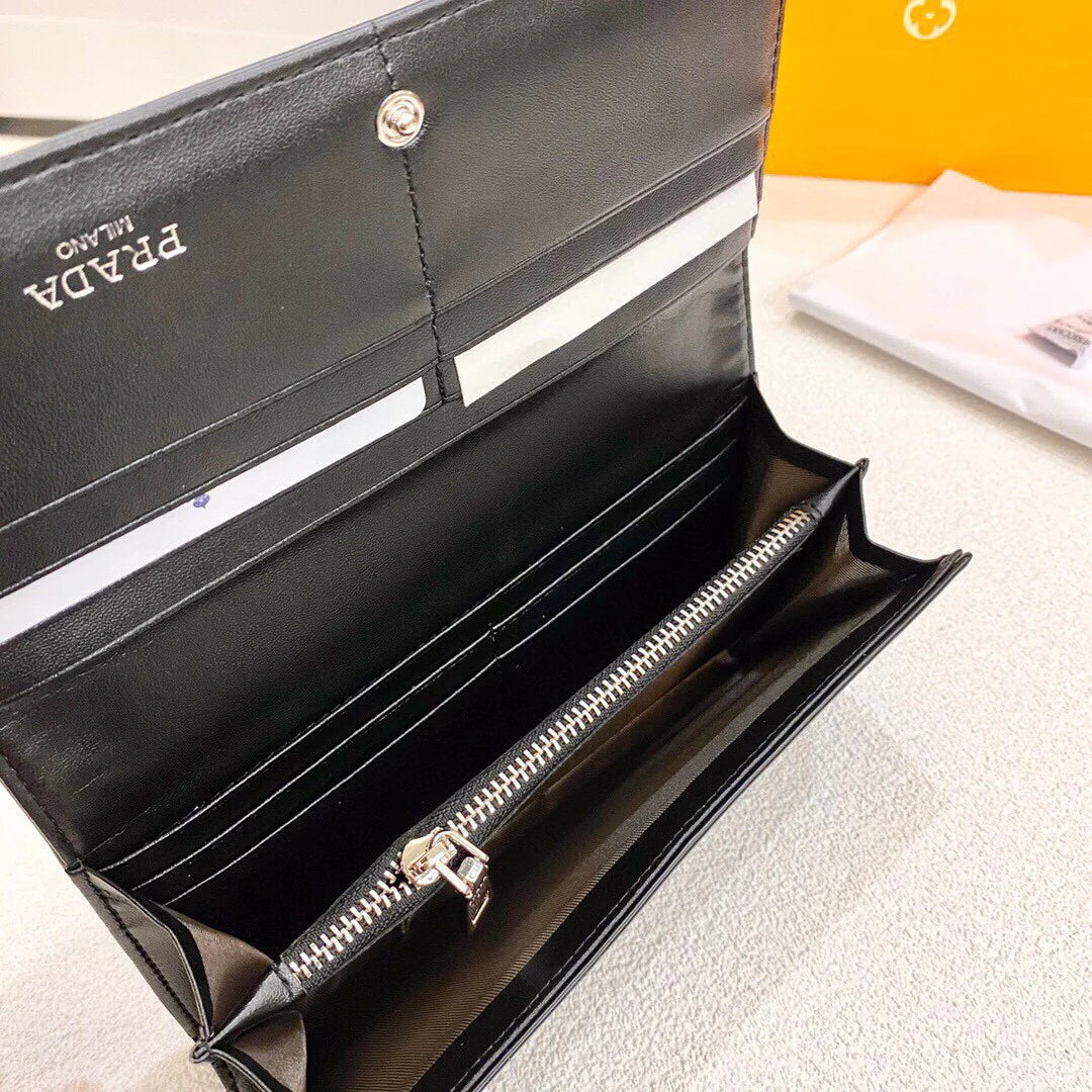 Prada Purse Black Long Wallet Leather Bag Size 19x10cm