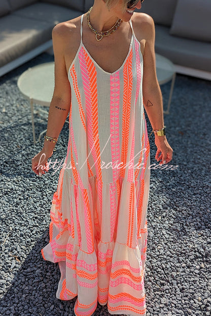 Away on Vacay Ethnic Print A-line Cami Maxi Dress