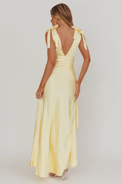 Aquila Tied Shoulder High-Low Hem Dress Lemon