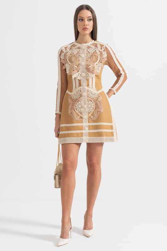 Vestido mini de manga larga con encaje bordado Virginia 