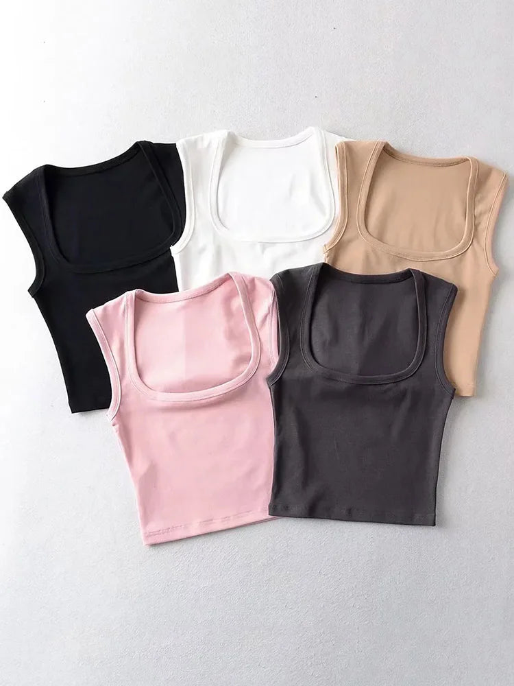 Deep Square Collar Vests 2025 Summer New Fashion Sexy Women’s Crop Tops Sling Vest Camis