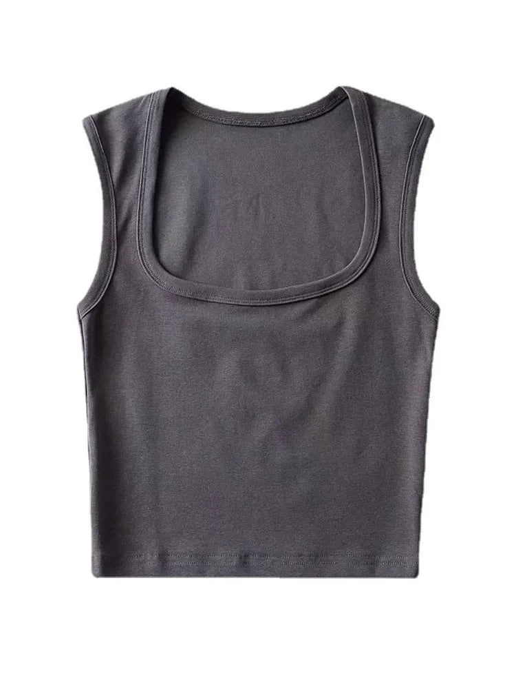 Deep Square Collar Vests 2025 Summer New Fashion Sexy Women’s Crop Tops Sling Vest Camis