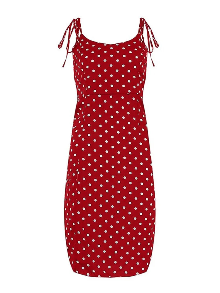 Vestidos 2025 Vestido de verano para mujer Casual Polka Dot Sin mangas Alto Plisado Cintura elástica Cuello en V Vestido de playa Vestidos De Verano