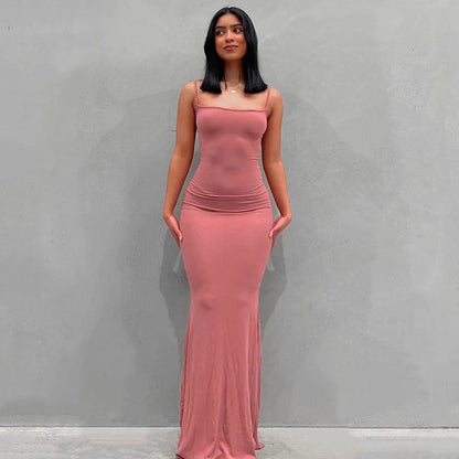 Vestidos para mujer 2025 sexy tirantes finos negro vestido largo noche Y2k sin mangas sólido ajustado ceñido maxi vestidos