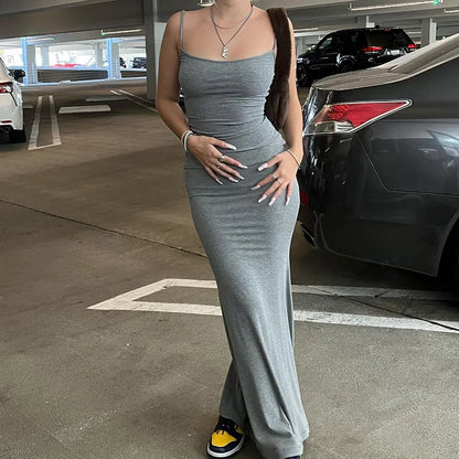 Vestidos para mujer 2025 sexy tirantes finos negro vestido largo noche Y2k sin mangas sólido ajustado ceñido maxi vestidos