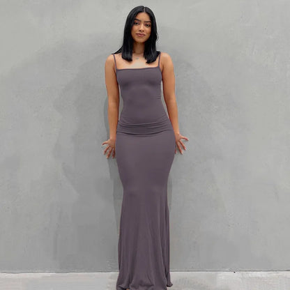 Vestidos para mujer 2025 sexy tirantes finos negro vestido largo noche Y2k sin mangas sólido ajustado ceñido maxi vestidos