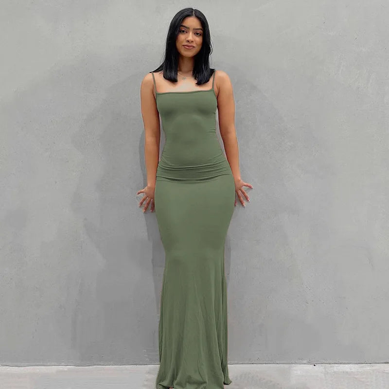 Vestidos para mujer 2025 sexy tirantes finos negro vestido largo noche Y2k sin mangas sólido ajustado ceñido maxi vestidos