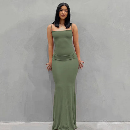 Vestidos para mujer 2025 sexy tirantes finos negro vestido largo noche Y2k sin mangas sólido ajustado ceñido maxi vestidos