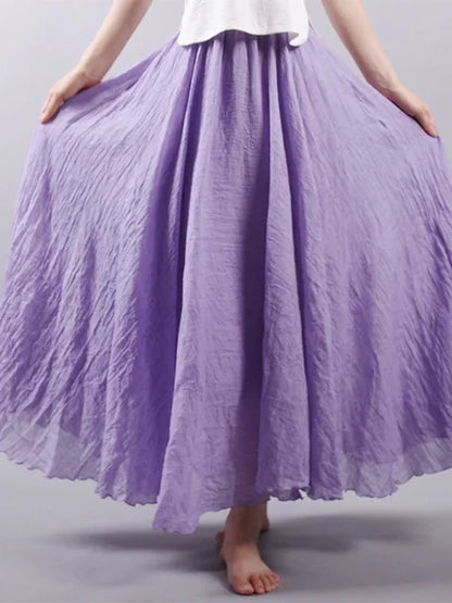 Dropshipping 2025 Falda de verano para mujer, de lino y algodón, estilo vintage, larga, con cintura elástica, estilo bohemio, beige y rosa.