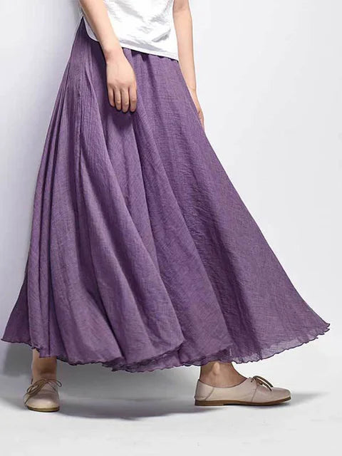 Dropshipping 2025 Falda de verano para mujer, de lino y algodón, estilo vintage, larga, con cintura elástica, estilo bohemio, beige y rosa.