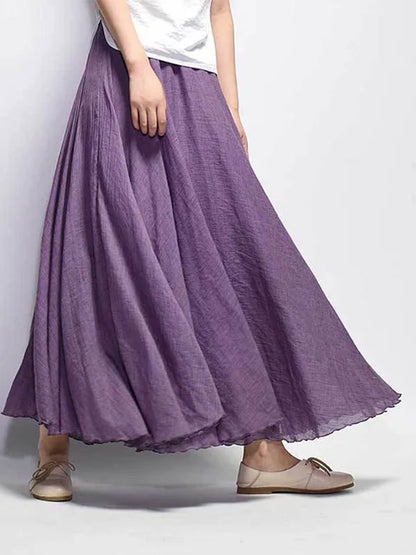 Dropshipping 2025 Falda de verano para mujer, de lino y algodón, estilo vintage, larga, con cintura elástica, estilo bohemio, beige y rosa.