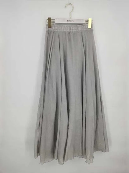 Dropshipping 2025 Falda de verano para mujer, de lino y algodón, estilo vintage, larga, con cintura elástica, estilo bohemio, beige y rosa.