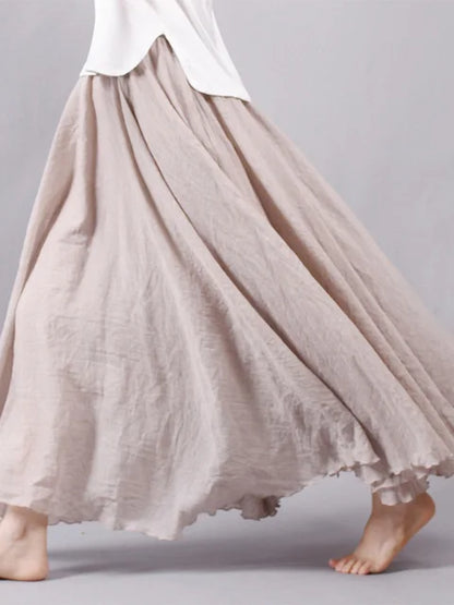 Dropshipping 2025 Falda de verano para mujer, de lino y algodón, estilo vintage, larga, con cintura elástica, estilo bohemio, beige y rosa.