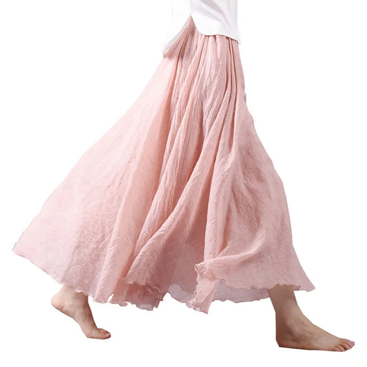 Dropshipping 2025 Summer Women Skirt Linen Cotton Vintage Long Skirts Elastic Waist Boho Beige Pink Maxi Skirts Faldas Saia