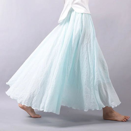 Dropshipping 2025 Summer Women Skirt Linen Cotton Vintage Long Skirts Elastic Waist Boho Beige Pink Maxi Skirts Faldas Saia