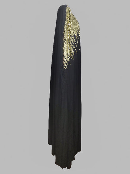 Long Sleeves Loose Rhinestone Round-Neck Maxi Dresses