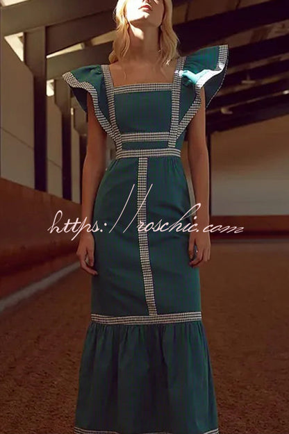 Contrast Paneled Sleeveless Square-neck Maxi Dress