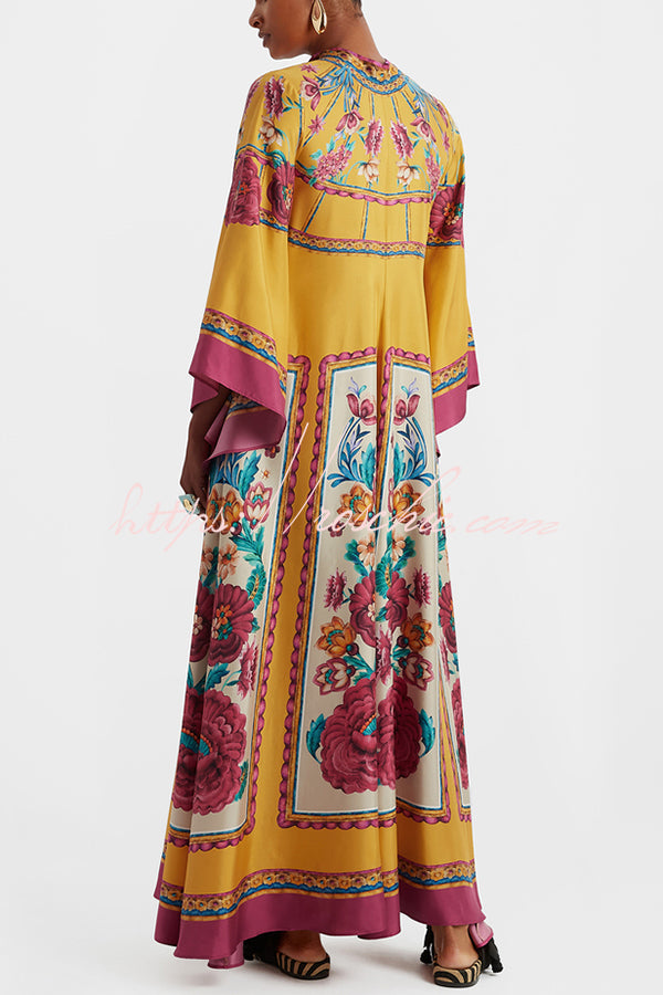 Shine The Light Unique Printed High Neck Bell Sleeve Loose Maxi Dress