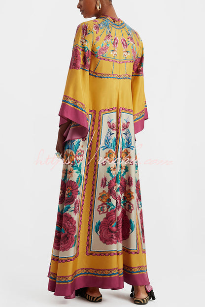 Shine The Light Unique Printed High Neck Bell Sleeve Loose Maxi Dress