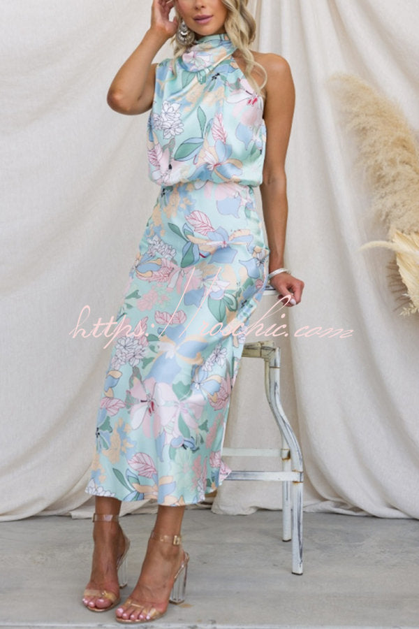 Love In The Garden Floral Halter Neck Elastic Waist Maxi Dress