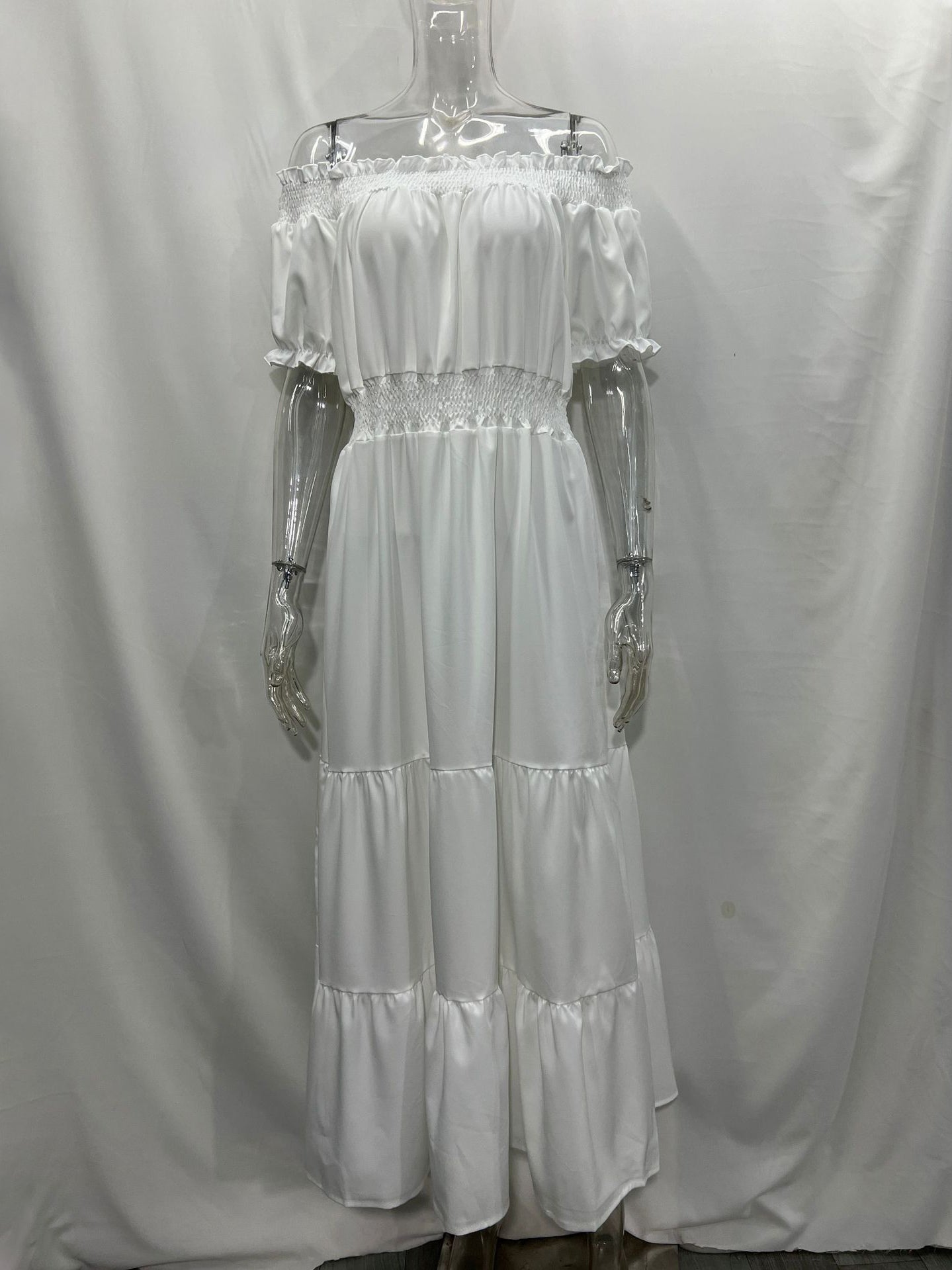 Boho Dress Off The Shoulder Pleated Tiered Casual Summer Maxi Dresses