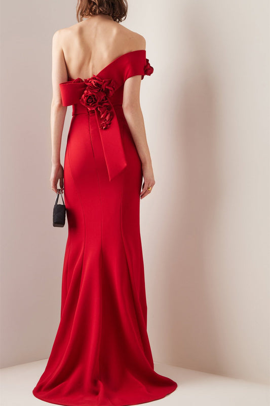 Sibyl One Shoulder Floral Applique Maxi Dress