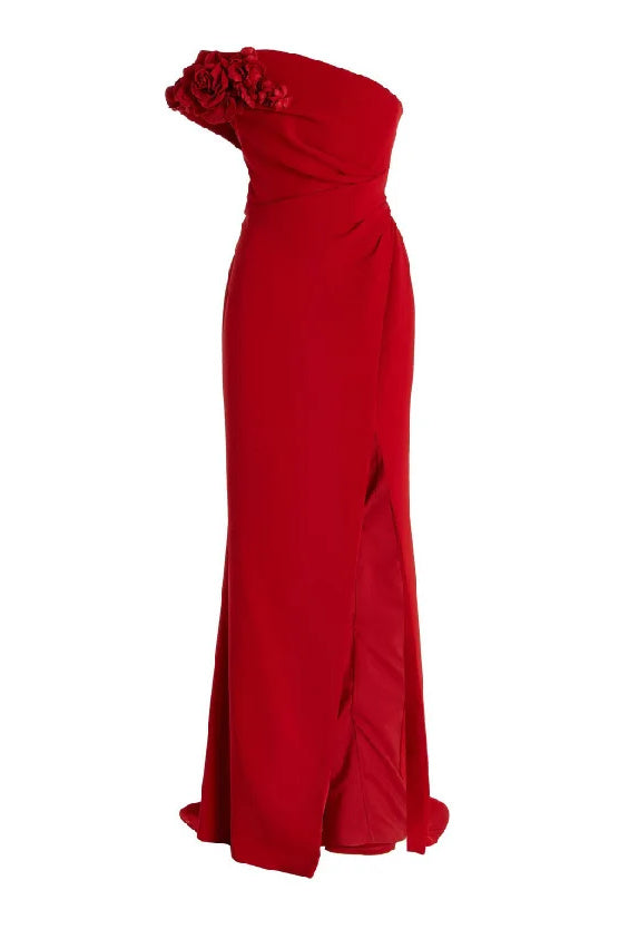 Vestido largo Sibyl con un solo hombro y apliques florales 