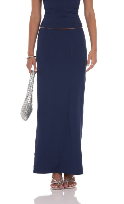 One Shoulder Embellished Two Piece Set in Navy